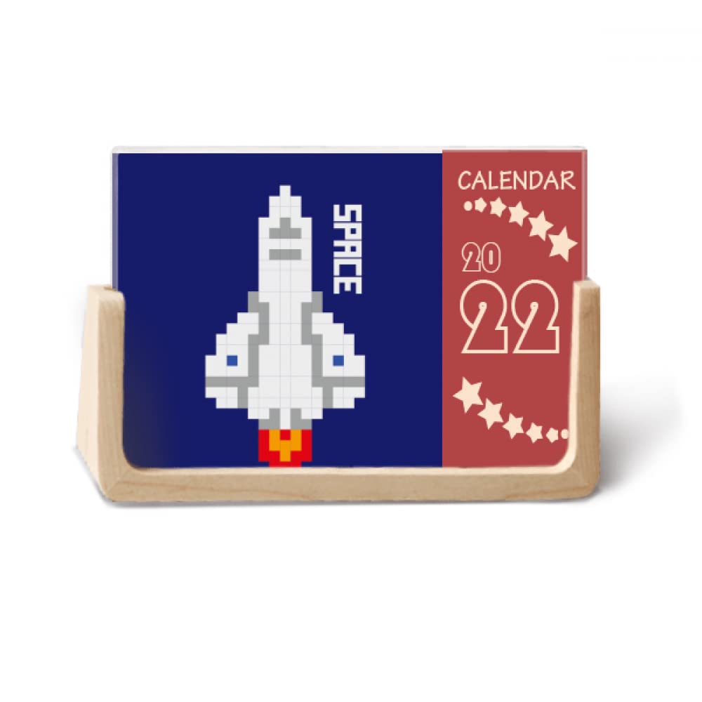 Calendrier de bureau 2022 design pixel rétro fusée spatiale 12 mois