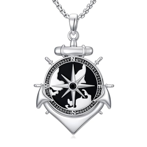 Collier boussole homme plaqué or blanc 18 carats au design élégant et masculin