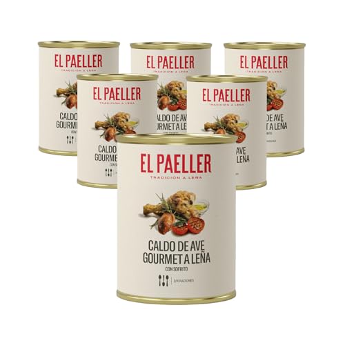 EL PAELLER - Caldo de Pollo | Cocinado a Leña con Ingredientes 100% Naturales | Perfecto para Paellas, Arroces y Guisos | Pack de 6 uds, 6 Litros | Sin Conservantes