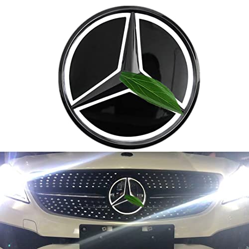 MERC Car Front Grille Star Emblem LED Logo, Bright edes Illuminated Badge for 2005-2021 A/B/C/E/ML/GL/CLS/CLA/GLK/GLS/R-Class (W205 New)