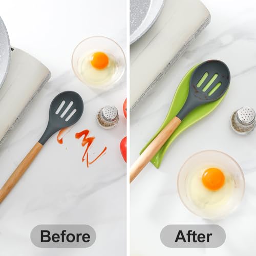 Image of Hasense Spoon Rest for Stove Top, Large Ceramic Spoon Holder for Kitchen Counter, Cooking Utensil Rest for Spatula Ladle and Tong, Utensil Rest for Home and Coffee Bar, Housewarming Gift, Green