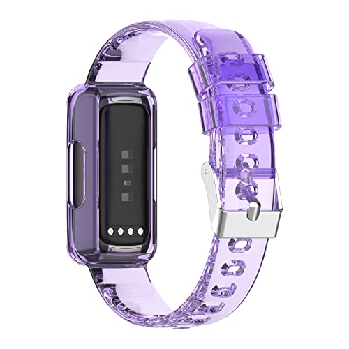 Chofit Straps Compatible with Fitbit Luxe/Ace 3/Ace 2/Inspire 2/Inspire HR/Inspire Strap, TPU Plastic Transparent Crystal Replacement Wristband Arm Band (Purple)