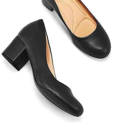 mysoft Women's Pumps Low Chunky Block Heel Round Toe Comfortable Dress Shoes3