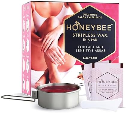 HoneyBee Stripless Katori Wax For Face|Pan With Handle For Face, Upper Lip, Chin, Jaw, Underarms, Bikini And Brazilian|For All Skin Types|No-Strip Wax At Home|Post-Wax Wipes|Spatula|120g, Women