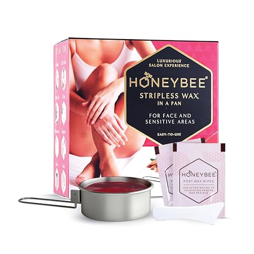 HoneyBee Stripless Katori Wax For Face|Pan With Handle For Face, Upper Lip, Chin, Jaw, Underarms, Bikini And Brazilian|For All Skin Types|No-Strip Wax At Home|Post-Wax Wipes|Spatula|120g, Women