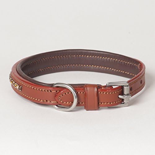 X-Small Jeweled Rhinestone Esprit Padded Genuine Leather Dog Collar