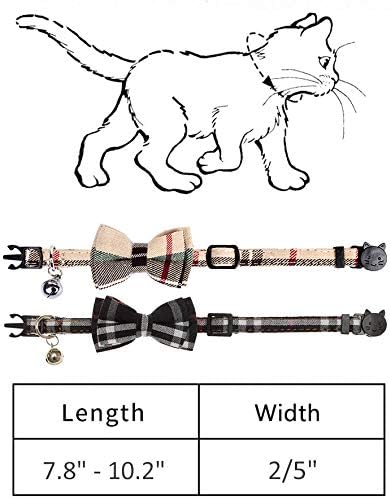 Cute Bowtie Cat Collar Breakaway with Bell 2 Pack Plaid Collar Set for Kitty Puppy Adjustable 7.8-10.2"