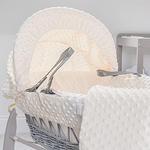 Clair de Lune | Dimple Grey Wicker Moses Basket with bedding | Includes mattress, Hood, Padded liner, Coverlet | UK Made with love (Cream)