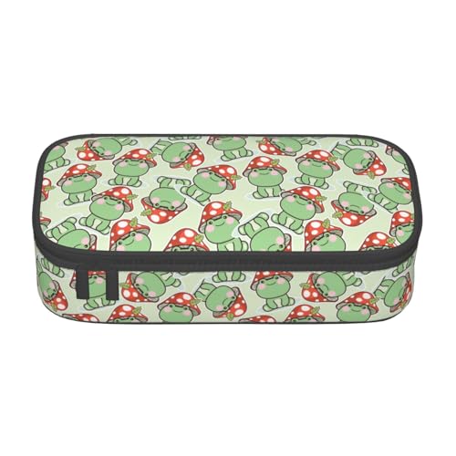 Image of Cute Frog Red Mushroom Large Pencil Case With Zipper Compartments Stationery Pencil Bag For Kids Teens Students School Supplies