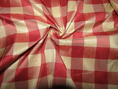 Tissu 100 % soie Dupion rouge et crème d'exception pour haute couture et décoration