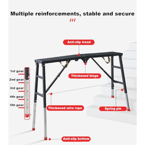 Escabeau pliable réglable avec plateforme de travail en acier robuste - 4