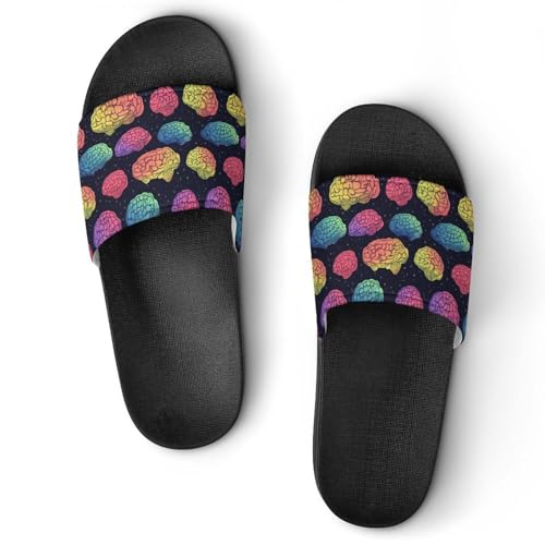 Rainbow Brains Pattern House Sandals Slip On Bathroom Slippers Beach Summer Shoes for Men Women