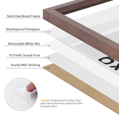 6x8 Oak Wood Picture Frame - Minimalist 6x8 Picture Frame, 6"x8" Frame Wood, Natural Solid Wooden Picture Frames for Wall Art Photo and Prints(1 Pack, Walnut)