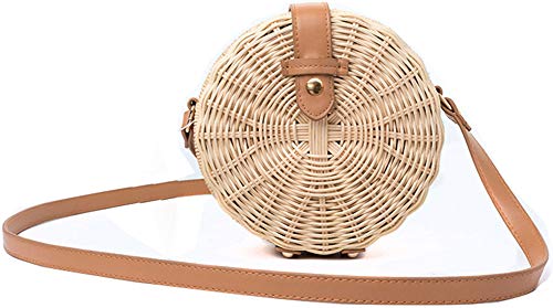 Hycurey Womens Round Straw Purse and Handbag Handmade Crossbody Bags Summer Beach Sea Shoulder Bag Beige