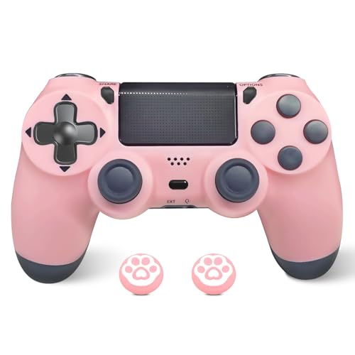 Hcirtnawi Wireless Controller for PS4,Remote controller for PS4/Slim/Pro/PCwith Dual Vibration/3.5mm Audio Jack/6-Axis Gyro/Touch Pad/Type-C Port/1000mAh Battery mac game (Pink)
