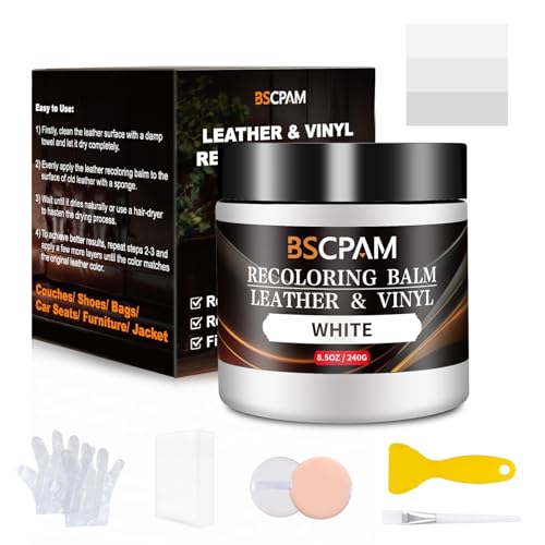 BSCPAM Reparador de Cuero Blanco,Pintura para Cuero,Reparador de Cuero para Coches,Reparador Líquido de Cuero para Sofás,Vinilo,Asientos de Automóvil,Zapatos,Abrigos,Reparación de Arañazos y Manchas