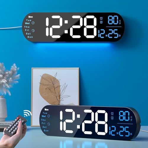 Image of DRUCILA Digital Wall Clock Large Display, 13.7 inch Large Digital Wall Clock with RGB Color Changing Remote Control, Date Week Temperature DST, Auto Brightness Dimmer Big Clock with Night Lights.