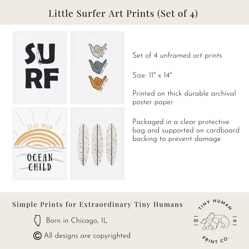 Tiny Human Print Co. Little Surfer Set Of 4 (11X14) Wall Art Prints | Surf, Shaka Hands Inspiration Quotes, Stay Wild Ocean Child, And Graffiti Surfboards Wall Art | Surf Theme Baby Nursery Room, Child's Bedroom, Or Playroom #TOP6
