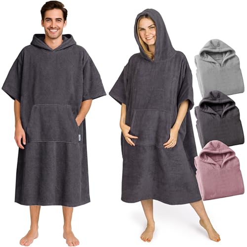 CalmyBEACH Frottee Badeponcho Damen Herren - Strandponcho 100% Baumwolle...