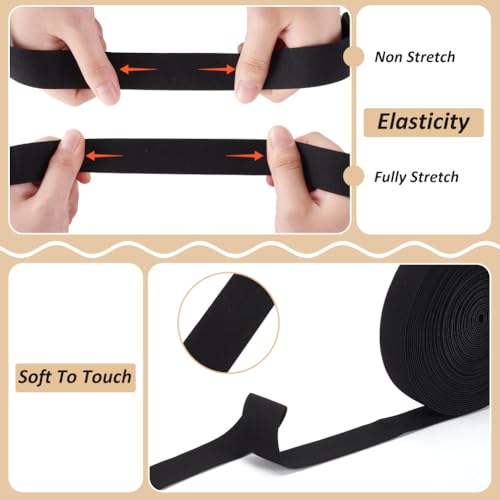 Bande élastique en peluche noire de 10m ruban plat polyester pour projet de couture