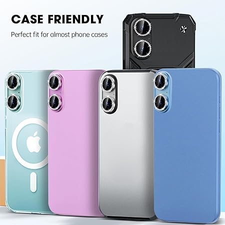Image of for iPhone 16 /16 Plus Camera Lens Protector Bling Individual Metal Diamond Ring 9H Hardness Scratchproof Protector, Stylish Phone Accessories, Case Friendly (Silver Diamond)