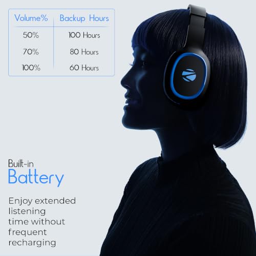 Image of Zebronics Thunder Wireless Headphones, BT v6.0, Up to 60h Playback, Dual Pairing, 40mm Drivers, ENC, Gaming Mode, AUX & microSD, Rapid Charging, Type-C Charging (Blue)