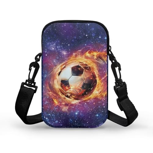 HUGS IDEA Fire Soccer Ball Print Mini Messenger Bag Small Crossbody Purse with Adjustable Straps for Men Boys Lightweight Purse2