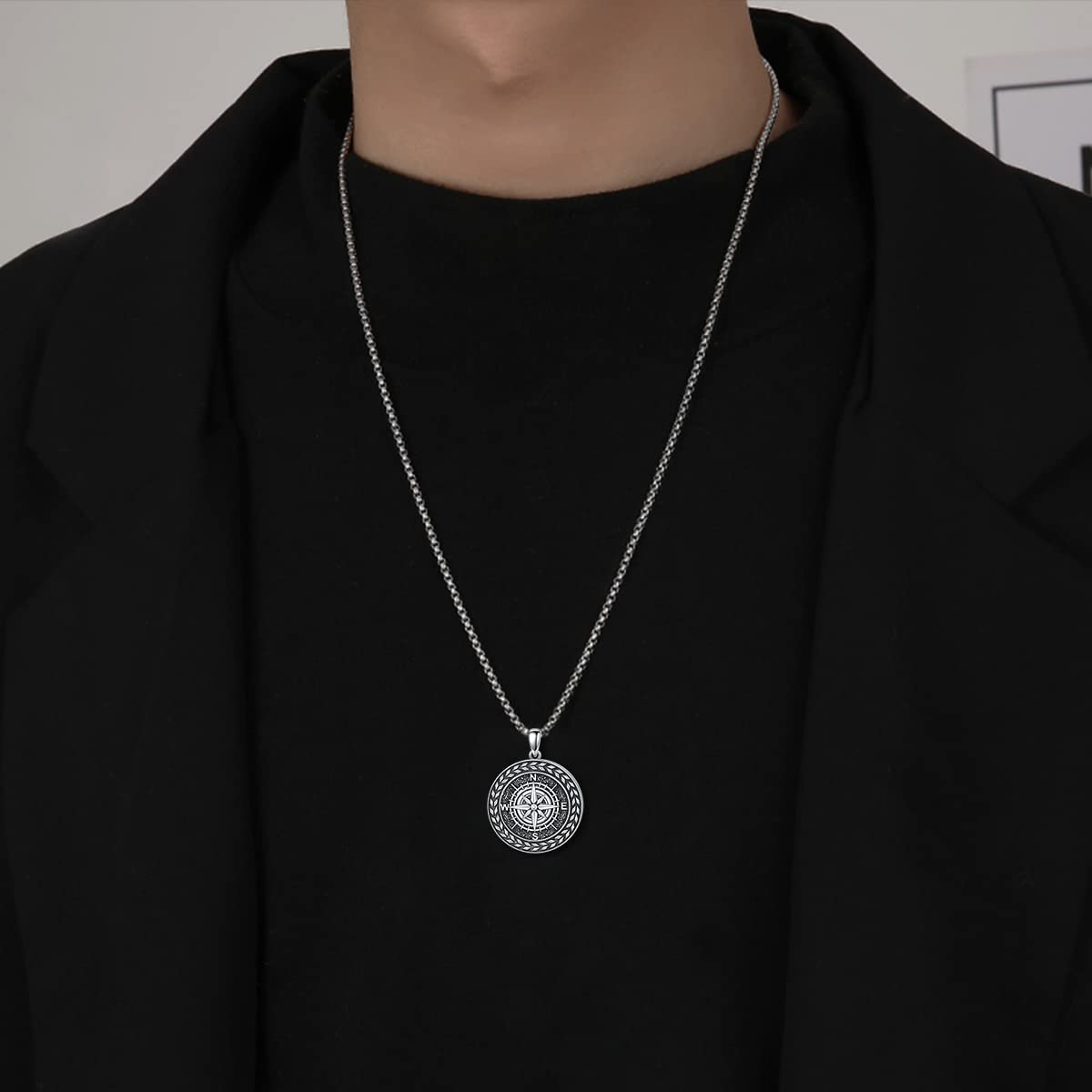 Kompass Kette 925 Sterling Silber Anhänger Halskette Oxidierter Schwarz Schmuck Geschenk für Herren Männer Jungen