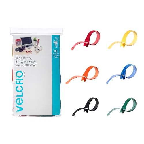 VELCRO Brand ONE-WRAP Cable Ties | 60Pk | 8 x 1/2" Straps, Multic...
