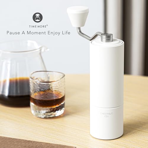 TIMEMORE Chestnut C2S Manual Coffee Grinder with Internal Adjustable Grind Setting, Capacity 20g Hand Coffee Grinder with Stainless Steel Conical Burr, for Espresso to French Press, White