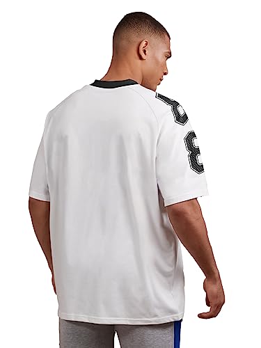 Image of Jump Cuts Mens Printed 3 /4th Sleeve V Neck White, Black Cottonblend Oversized T-Shirt