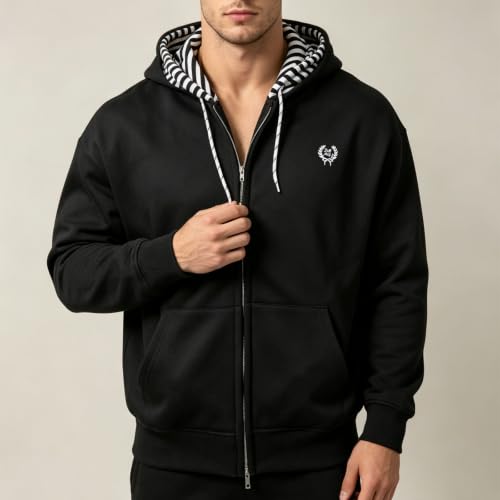 Mens Full Zip Hoodie Contrast Hood Kangaroo Pockets Streetwear Sweatshirt - image 6