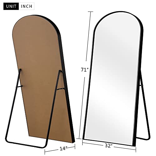 Image of NeuType 71 inchx32 inch Arched Full Length Mirror Large Arched Mirror Floor Mirror with Stand Large Bedroom Mirror Standing or Leaning Against Wall Aluminum Alloy Frame Dressing Mirror, Black