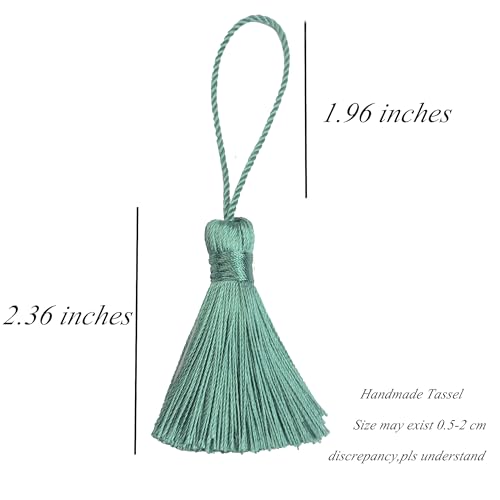 Image of 20Pcs 4.3 Inch Mini Craft Tassels for Earrings, DIY Crafts(Peacock Green) | Handmade soft terylene, 2-inch cord loop, small Chinese knot-for earrings, bookmarks, tags, souvenirs and DIY crafts.