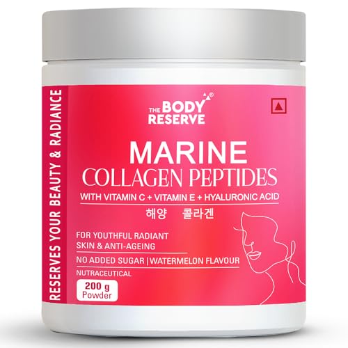 Image of The Body Reserve Marine Collagen Peptides (Watermelon, 200g) | With Vitamin C, Vitamin E, Sodium Hyaluronate & Biotin | Supplement for Healthy Skin, Hair & Nails | Hydrolyzed Fish Powder for Women & Men
