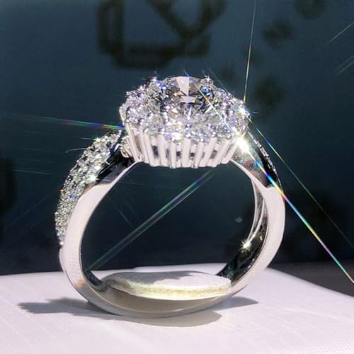 White Gold Plated Cubic Zirconia Elegant Shining Flower Engagement Rings Wedding Bridal Band Promise Rings Evening Parties Anniversary Valentine's Day Gifts Eternity Bands for Women2