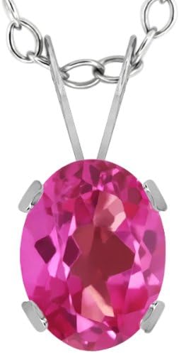Gem Stone King 14K White Gold Pink Mystic Topaz Solitaire Pendant Necklace For Women | 1.50 Cttw | Gemstone November Birthstone | Oval 8X6MM | With 18 Inch Chain