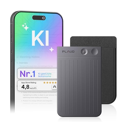 Plaud Note KI Digitales Diktiergerät mit Hülle - 64 GB Aufnahmegerät mit KI-Technologie zum Transkribieren und Zusammenfassen, One-Touch-Aufnahme (Schwarze Note mit schwarzer Hülle)