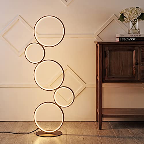 Jonathan Y Jyl7103A Pluto Stacked Circles 45" 5-Light Contemporary Modern Iron/Aluminum Integrated Led Floor Lamp Standing Reading Lamp For Bedroom Living Room Office, Black, 18.0 In #TOP24
