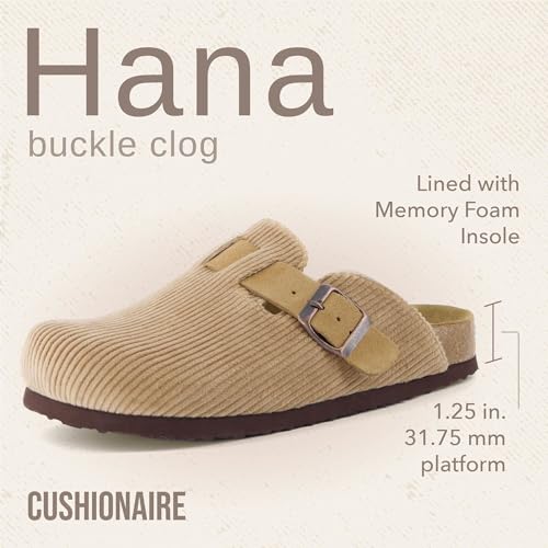 Image of CUSHIONAIRE Hana Womens Clogs | Comfortable Vegan Suede Clogs for Women | Slip On Potato Shoes with Cork Footbed & Arch Support | Memory Foam, Wide Widths Available