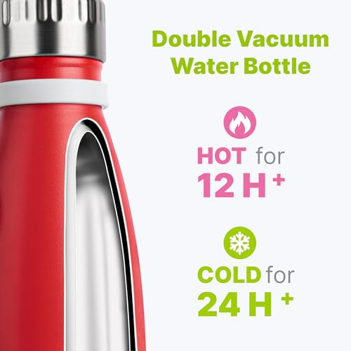 Image of 17 oz Insulated Water Bottle-Stainless Steel Vacuum Sports Thermos,Red