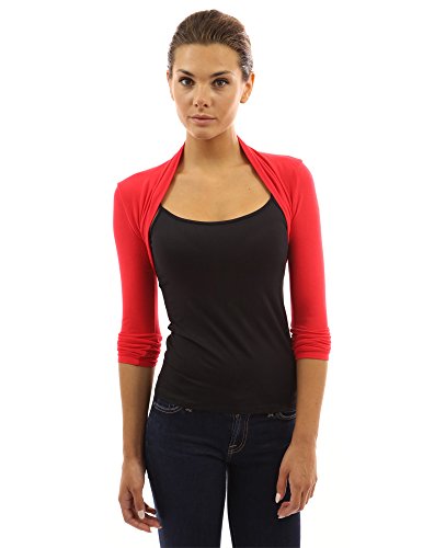 PattyBoutik Women Long Sleeve Bolero Shrug (Chili Large) - Thumbnail 4