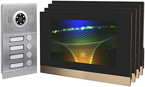 IP Video Türsprechanlage, Unterputz-Türstation IP65, 4X 10 Zoll Monitor, App, HD-Kamera 115°, Türöffner-Fkt, 32GB Speicher, PoE-Switch, 4