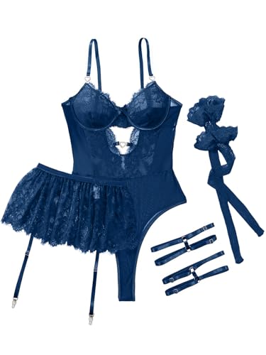 Image of Lilosy Sexy Lingerie Set 3 Piece Women Corset Bodysuit Skirt