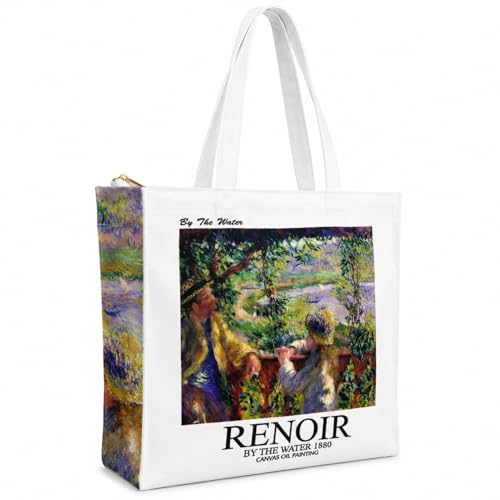Image of Artsy Canvas Tote Bag for Women | Zipper Closure, Bottle Holder & Keychain Hook | Premium Cotton Canvas Bag for Travel, College, Office | Reusable Shopping Tote Bag Gift