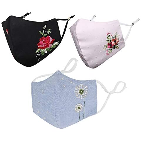 MASQ by Q-One FLORAL 3 Ply Cloth Face Mask for Women (Medium, Pack of 3)(Free Mask Bag) Cover