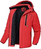 QPNGRP Mens Windproof Snowboarding Jacket Waterproof Winter Snow Ski Jacket Red Large