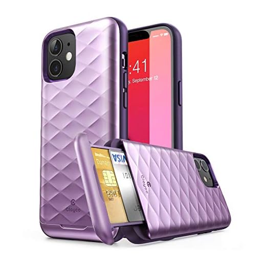 Clayco Argos Series Wallet Case for iPhone 12/12 Pro 6.1"(2020 Release), Slim Card Holder Protective Wallet Case Built-in Sliding Credit Card/ID Card Slot (Purple)
