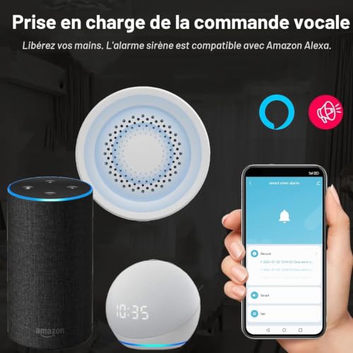 Alarme Sirène Smart, Fort 100 DB, Alarme sans Fil pour capteur de Porte fenêtre, 32 Types de Sons d'alarme Disponibles, Alarme de sirène Domestique contrôlable à Distance Via l'App, Compatible Alexa – vue 6
