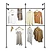 JIANZHUO Industrial Pipe Clothing Rack Wall Mount,Double Hanging Rods Heavy Duty Clothes Rack,Adjustable Closet Systems for Walk in Closets(Black)